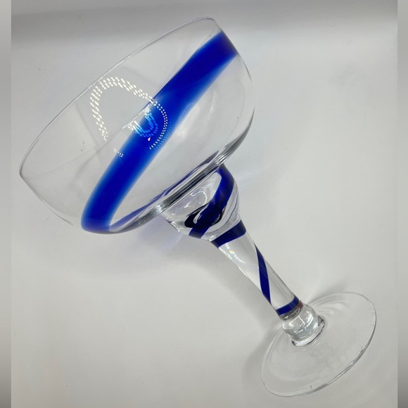 Vintage Pier 1 Blue Swirl Margarita Glasses Set of 2 - Picture 7 of 10